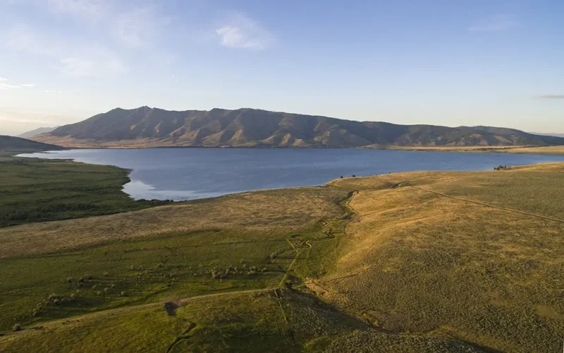Ariel view of Henry's Lake at sunset